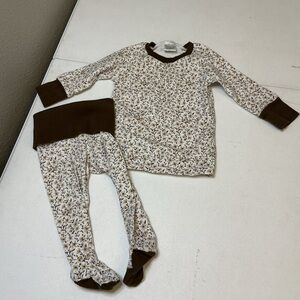 Bloomin Rae Handmade Floral Set 6-9M Brown Trim EUC